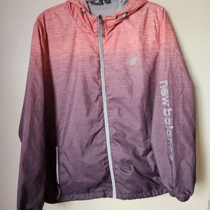 New Balance Women's 2X Ombre Pink Purple Orange Windbreaker Hoodie with Pockets
